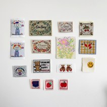 코튼멜로디 패브릭 페브릭 빈티지 라벨 캐릭터 쏘잉 소잉 부자재 직조 끼움 15종 세트, 1개