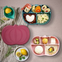 [마미스테이블] 호박 식품용실리콘 흡착식판(뚜껑포함) 유아 돌 아기 그릇 식기 중기 이유식 용기, 호박식판 버건디(본체 + 뚜껑)