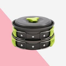 캠핑 코펠 세트 4인용 2인용 올인원 냄비 10 1-2인 야외 조리기구 요리 팬 그릇 키트 녹색 손잡이, 그림 1