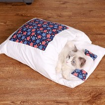일본 고양이 침대 따뜻한 침낭 깊은 수면 동굴 이동식 애완 동물 집 침대 개 둥지 쿠션 베개 포함, XL 75x60cm, 01 Star_04 XL 75x60cm