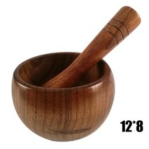 절구 미니 나무 돌 통 방망이 bamboo wood mortar and pestle set with lid spoon grinder press crusher masher for, 다크 카키
