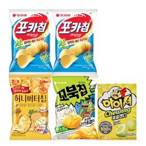 오리온제과 포카칩 오리지널 66g 2개 + 허니버터칩60g + 꼬북치콘스프 65g + 아이셔 청사과 42g 5종, 1세트