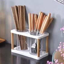 제이와이홀딩스 수저꽂이 2구 투명 물빠짐구멍 수저통