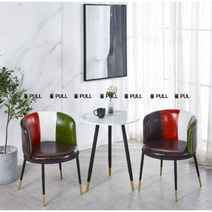 북유럽 티 테이블 발코니 의자 세트 2인용 커피 식탁 미니 가정용 원형 원룸 인테리어, 컬러풀 [가죽] 한 테이블 두 의자