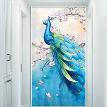 행운 꽃 공작 나비 현관 재물운 보석십자수 재료, 70x130cm