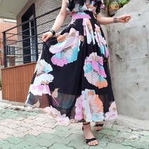 탑샤인 뮤지 쉬폰스커트 롱치마 플라워 꽃무늬패턴 여름 S~3XL 빅사이즈여성의류 플러스사이즈 롱(발목길이)스커트