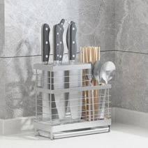 304스텐 싱크대 칼꽂이 블럭 중식도 수저꽂이 위생 칼보관함, 수저+칼꽂이