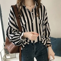스타일아유 여성 스트라이프 패션 셔츠 블라우스 오버핏 캐주얼룩