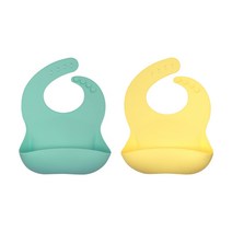 어텀31 실리콘 턱받이, 민트그린+옐로우, 2개입