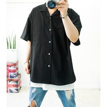 시원한 여름 오픈카라 반팔 린넨셔츠 무지 큰남방 빅사이즈