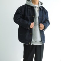 [맨즈북] 논워싱 빳빳한 남자 인디고 청자켓 오버핏 생지 트러커 스트릿룩