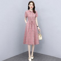 여름반팔원피스 여성 금 년 유행 작은 키 허리보정 캐쥬얼 면린넨 플라워 3006342421