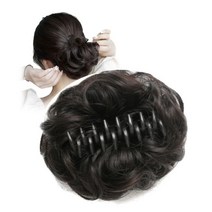 온리정 부분가발 집게핀형 펌스타일 왕 똥머리가발, 블랙, 1개