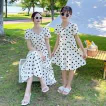 (당일배송)브리앙뜨 여름 모녀룩 가족촬영 모녀원피스 엄마딸 커플룩 맘커플 땡땡이원피스