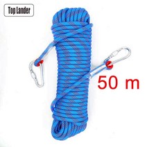50m 암벽 등반 로프 10mm 나무 벽 등반 장비 기어 야외 생존 화재 탈출 안전 로프 Carabiner 10m 20m 30m, 블루 50m