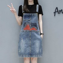 kirahosi 키라호시 초빅사이즈 뚱뚱한 여성 여름 옷 배꼽 커버 드레스 서양식 데님 서스펜더 드레스 DH8852514191