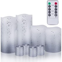 Bemoment 실버 도트 LED 불꽃 없는 양초 - 8피스 세트(4S 2M 2L) 리모컨 포함 진짜 왁스 반짝임 안전 타이머 현실적인 깜박임 가정 및 장식