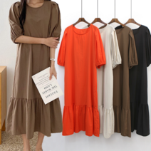 프릴밑단 퍼프소매 반팔 롱원피스 DK