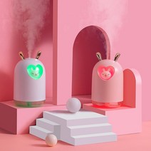 미니가습기 사랑스러운 토끼300ML 귀여운 애완 동물로맨틱 컬러 LED 램프 USB, 핑크와 5 필터