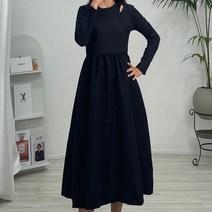 씨앤유 CNU 라운드넥 골지 상의슬림핏 프렌치 롱원피스