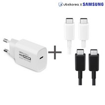 UBX 25W PD PPS 초고속 충전기+삼성 전용 C to C 고속 충전 케이블, 충전기(화이트)+케이블(화이트)