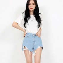 그저그녀 WP3008 5006 밑단 뜯김 구제워싱 데님 반바지
