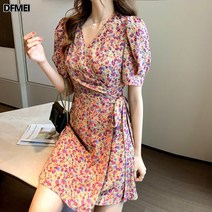 DFMEI 봄여름 스커트 플라워 원피스 여성복 빈티지 프렌치 슬림 a라인 키 작은