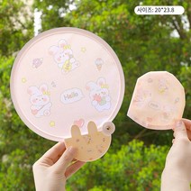 여름 부채 휴대용 귀여운 만화 접이식 팬, 반원형 손잡이 토끼 귀 접는 둥근 팬-베이지 색 세 토