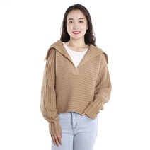 Wekoreago 넓은 카라 여성 브이넥 스웨터