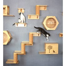 DIY 원목 캣워커 캣워크 고양이 벽선반 벽걸이 캣타워 투명해먹 구름다리, 육각형하우스