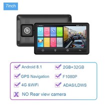 7 인치 gps 네비게이션 adas 4g 안드로이드 8.1 비디오 레코더 fhd 1080p 앱 원격 모니터링 듀얼 렌즈 2gb + 32gb 대시 카메라 자동차 dvr, SD 카드 없음, 4g 후면 카메라 없음