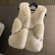 퍼 베스트 여자 쇼트 폭스 퍼 일체형 메쉬 빅 사이즈 가죽 모피코트 베스트 조끼 겨울 브이넥 모피 밍크코트 재킷