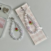 오로라 레드튤립 체인 키링 스트랩줄 휴대폰스트랩, 하트 부착고리 추가