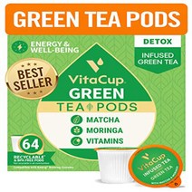 VitaCup Green Tea Pods 64ct with Matcha Moringa and Vitamins Keto|Paleo| Friendly B1 B5 B6 B9, 1