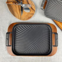 MS 주물 직사각 그릴 소 29 AA 고기 주물팬 목판 세트, MS주물직사각그릴 소 29 (173171)