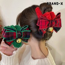 [브랜드엑스] 크리스마스 징글벨 체크 리본 뽀글이 퍼 집게핀
