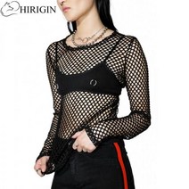 반팔 긴팔 오버핏 슬림핏 티셔츠 고딕 Fishnet 노출 힙 스터 빈티지 캐주얼 탑스 루즈한 여름 쉬어 메쉬