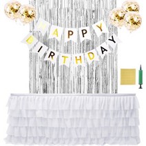 오픈런 생일파티 테이블스커트 풍선 가랜드 올인원 세트, S, 캉캉화이트