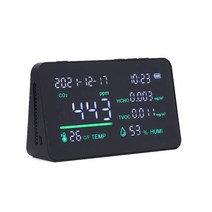 실내 공기질 측정기 오염도 유해물질 전문 측정 감지기 다기능 5in1 co2 meter 디지털 온도 습도 테스터 이산화탄소 tvoc hcho 공기 품질 모니터, 검은색
