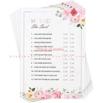 브라이덜샤워 파티룸 꾸미기 데코 소품 신부 꽃 추측 질문 카드 신부 샤워 싱글 암탉 잘, 그는 그녀가 말했다고 말했다