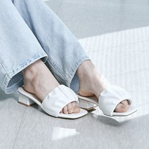 커스텀에이드 우먼 슬리퍼 여성 데일리 캐쥬얼 슬라이드 3.5cm 셔링 밴드 뮬 리아 - 화이트 베이지 블랙