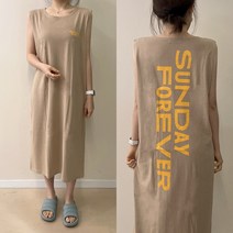데일리앤 써니 여름 루즈핏 레터링 코튼 민소매 롱 원피스