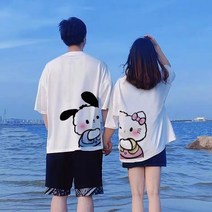 2P 커플룩 여름 디자인감각 반팔티셔츠 라운드넥 캐릭터 프린트 커플티