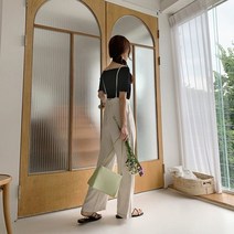 레이디린넨멜빵팬츠