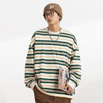 코디코치 남녀공용 트리 티셔츠 스트라이프 라운드 스판 단가라 셔츠