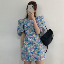 L.HOUSESTORE세일/여름 퍼프 잔꽃 슬림핏 여성 미니 원피스 원피스하객룩 여성의류쇼핑몰 트위드원피스