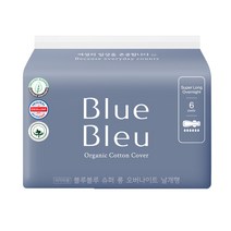 블루블루 유기농 순면커버 슈퍼 롱 오버나이트 날개형 생리대, 6개입, 1팩