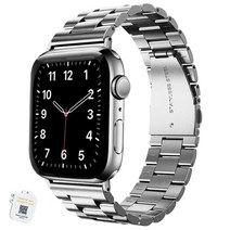 모할랩 애플워치 3/4/5/6/7/8/SE 호환 리미티드 메탈 스트랩 + 보호필름 1p 세트, 45mm, 01실버, 45mm