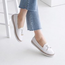 소가죽 통굽 쿠션 굽낮은 스티치 매듭 슬립온 2cm