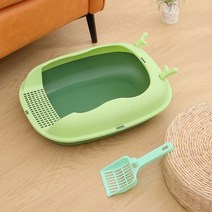 리터로봇 고양이화장실 고양이후드형화장실대용량 스플래시 방지 배변 트레이 고양이를 위한 반폐쇄 상자, [02] M, [02] Forest green